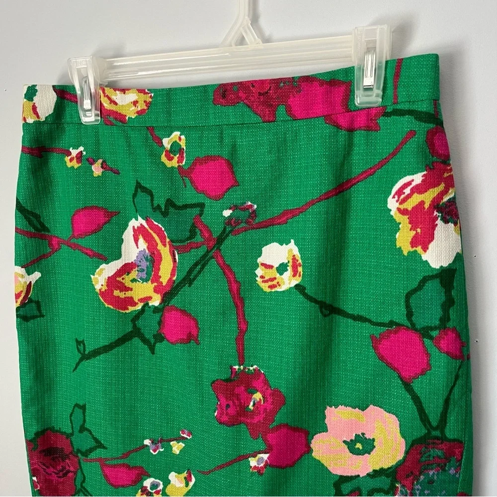 J. Crew Factory Basketweave Springtime Floral 100% Cotton Pencil Midi Skirt Sz 6